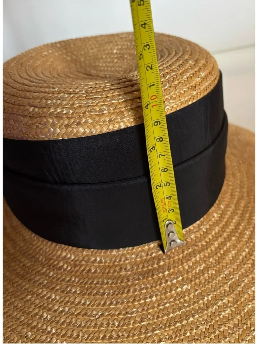 Vintage Giovannio Classic Straw Boater Hat ~ Dupioni Silk Ribbon Bow